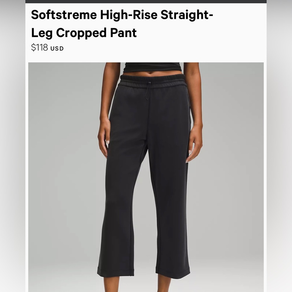 LULULEMON Softstreme High Rise Straight Leg Cropped Pants.